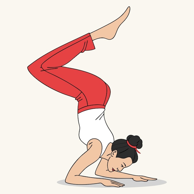 Woman in red pants doing a yoga pose with legs in the air vector illustration