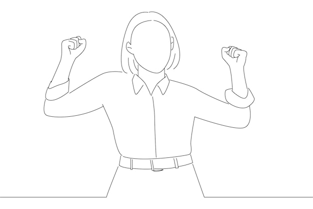 Woman rejoicing say yes celebrating victory Oneline art drawing style