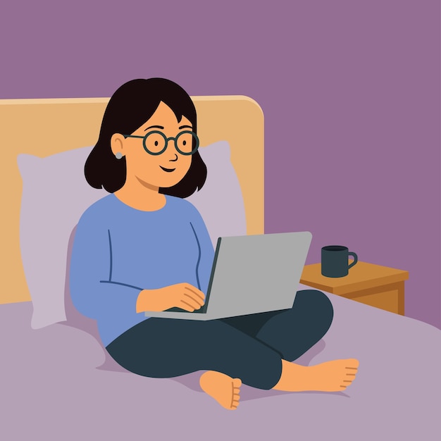Woman relaxed on bed remote working at home