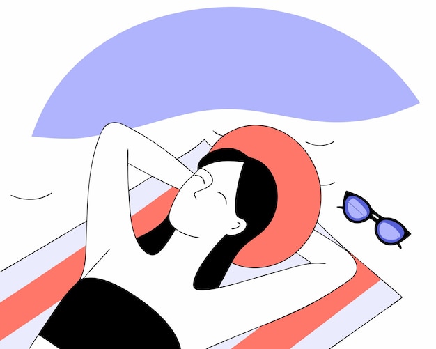 woman relaxing on the beach illustration