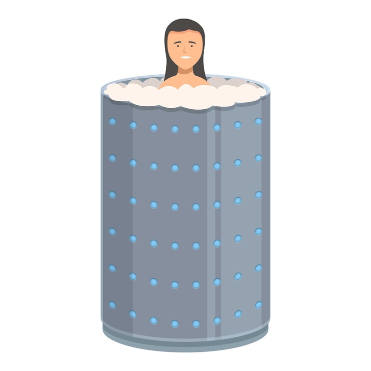Vector woman relaxing in a cryotherapy machine having a cryotherapy session
