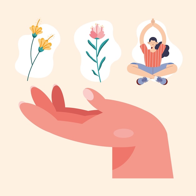 Vector woman relaxing and flowers