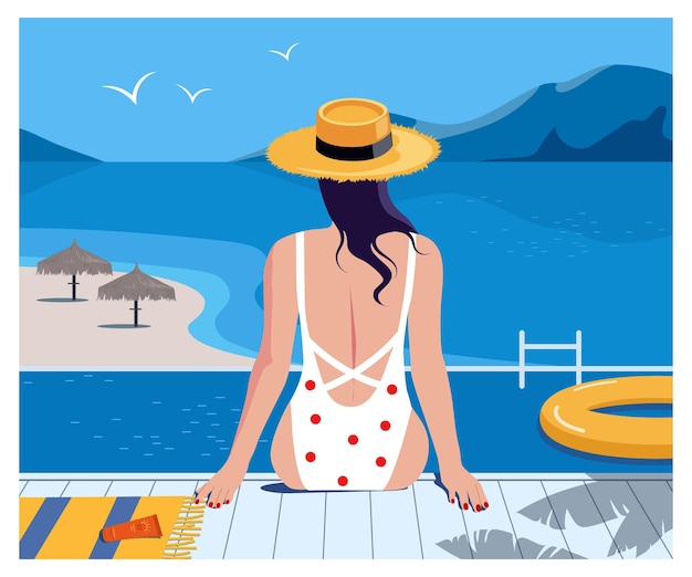 Vector woman at resort