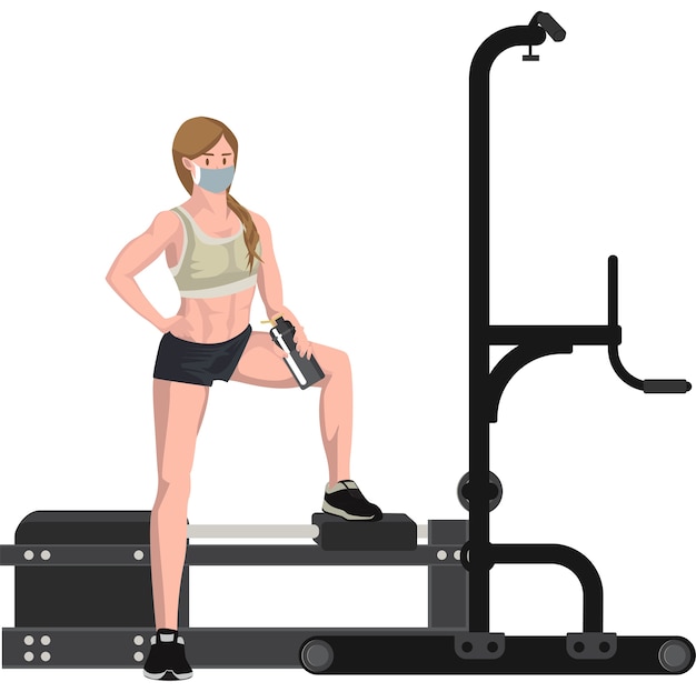 Vector a woman resting on fitness equipment