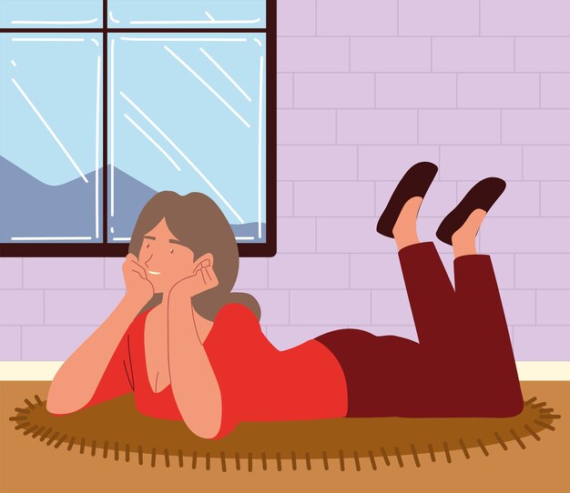 Vector woman resting on floor procrastinating