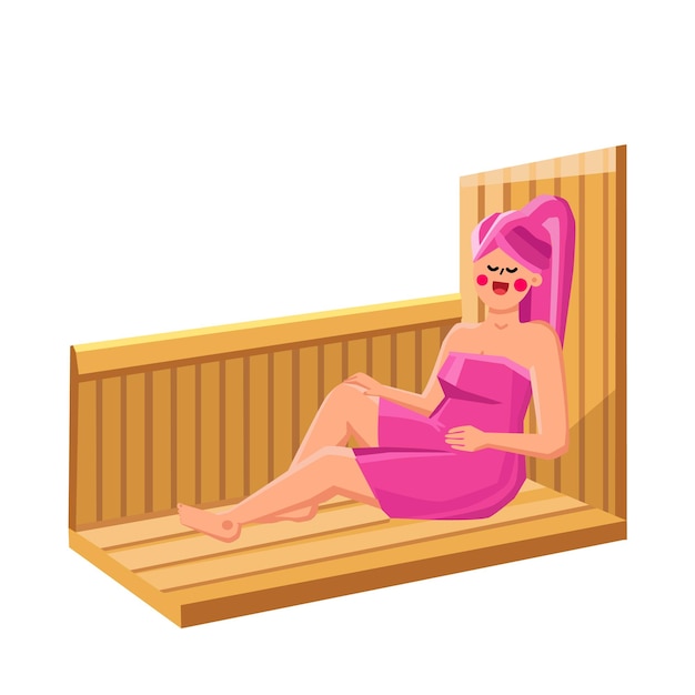 Vector woman resting in sauna healthcare procedure vector