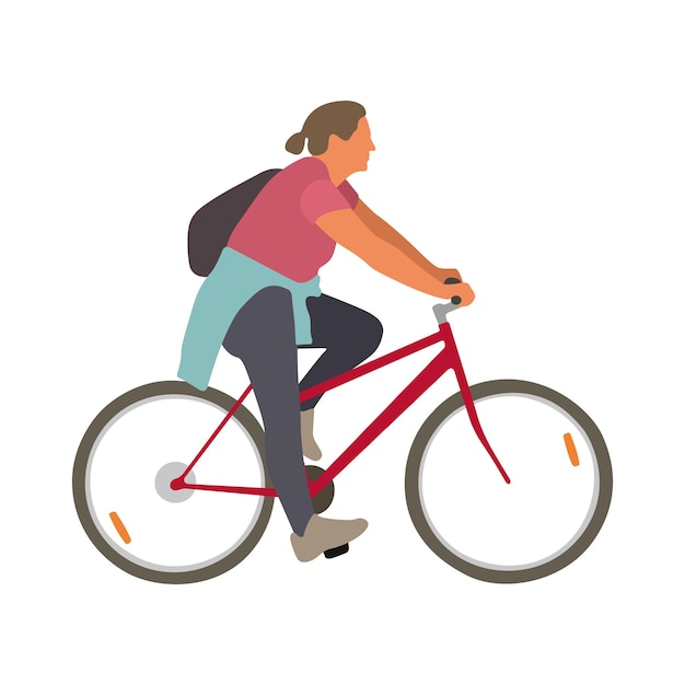 Woman rides a bicycle flat style vector illustration