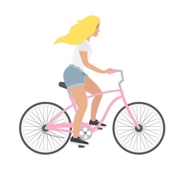 Woman riding a bicycle isolated on white background