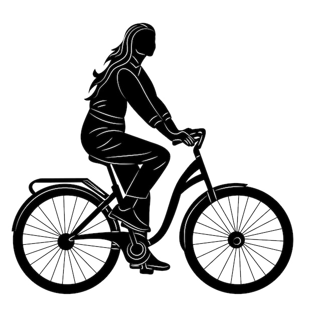 Donna che guida una bicicletta silhouette vettore