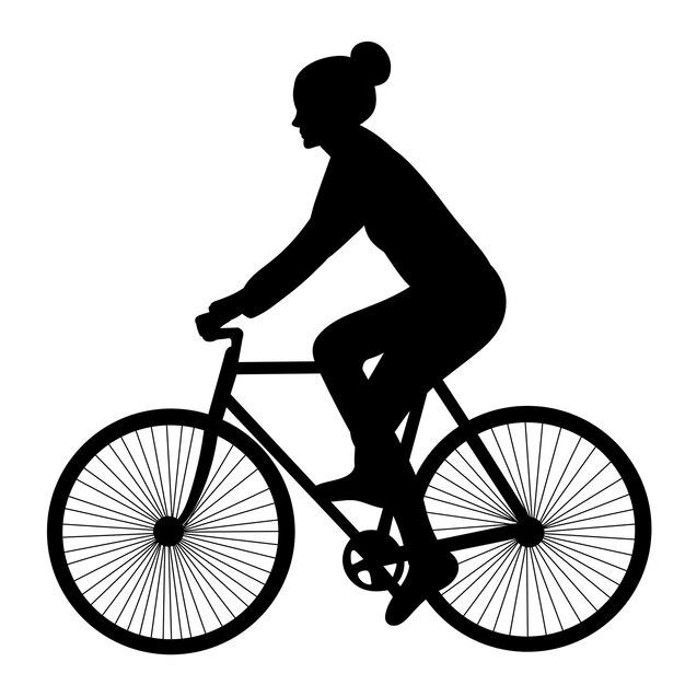 Vector woman riding a bicycle silhouette on white background vector