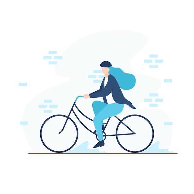 A Woman Riding A Bycicle concept illustration flat design