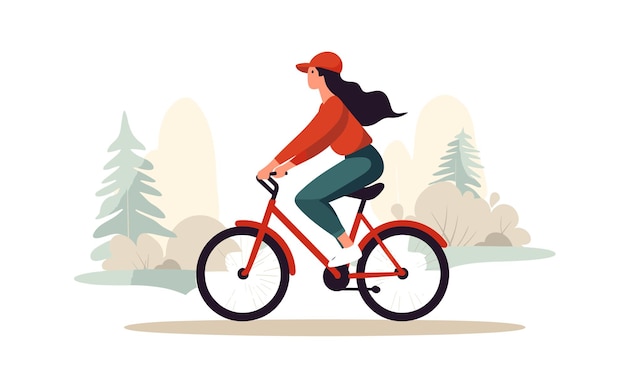 woman riding bycicle vector flat minimalistic isolated illustration