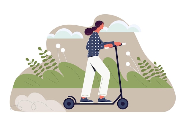 Vector woman riding scooter