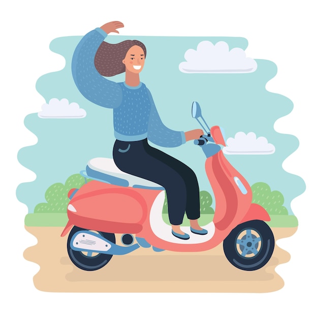 Vector woman riding scooter