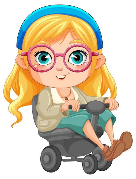 Woman riding wheelchair cartoon