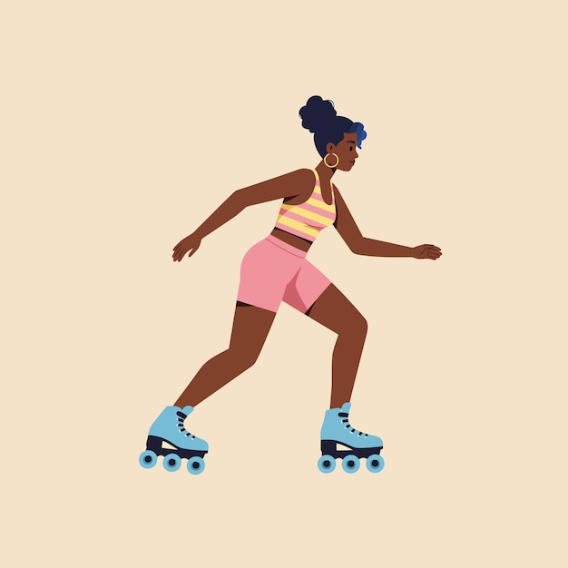 ピンクの衣装と青いスケートを着た女性のローラースケート活動のイラスト
