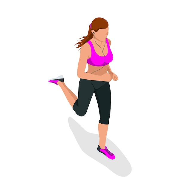 Vettore donna che corre. bella ragazza che pareggia. la donna corre. come eseguire banner più veloci. corriamo. correre. elementi di fitness. design piatto vettoriale di fitness. donna di forma fisica. attrezzature per il fitness. in esecuzione. jogging