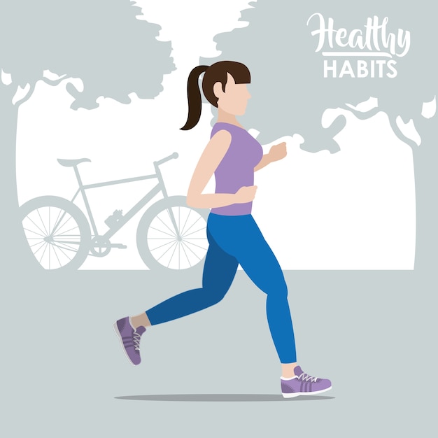 Woman running cartoon healthy habits