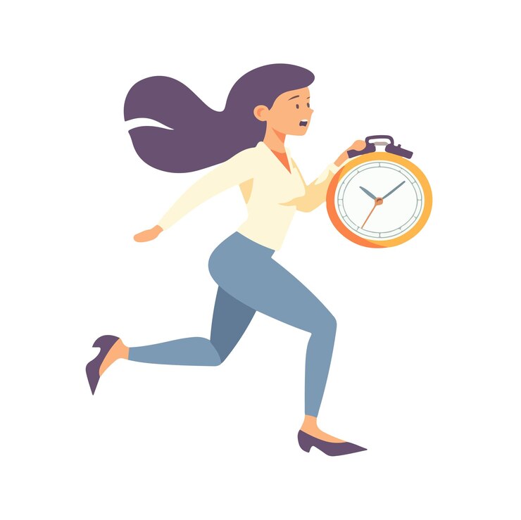 Vector woman running clock flat art and illustration