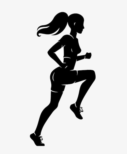 Vector woman running fast side pose silhouette