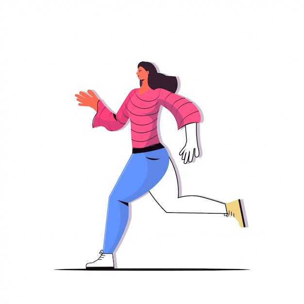 woman running girl doing physical exercises healthy lifestyle concept female cartoon character full length