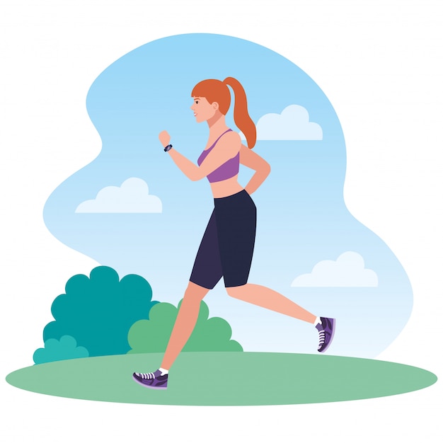 Woman running in landscape, woman in sportswear jogging, female athlete, sporty person