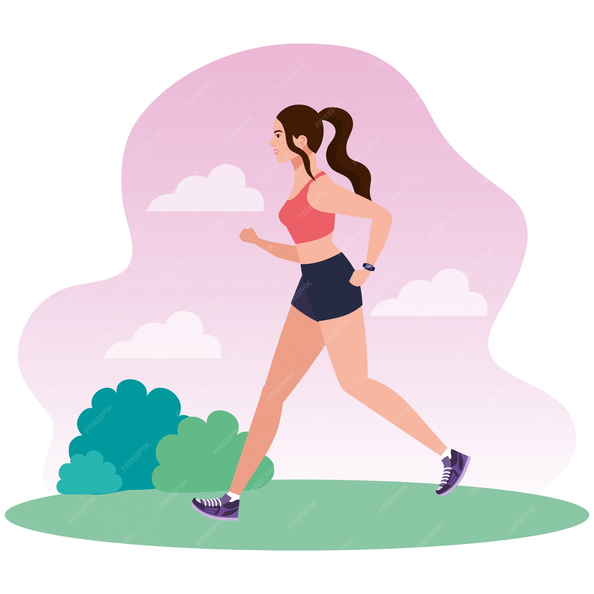 Jogging woman outdoors. Girl running in sportswear. Morning jog in park.  Flat vector illustration. Healthy lifestyle and fitness concept 8384742  Vector Art at Vecteezy