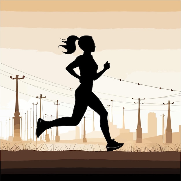 Woman running in park trail runner running on forest path at dawn in sportswear vector illustration