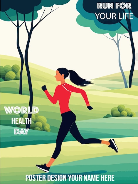 Woman running in park trail runner running on forest path at dawn in sportswear vector illustration