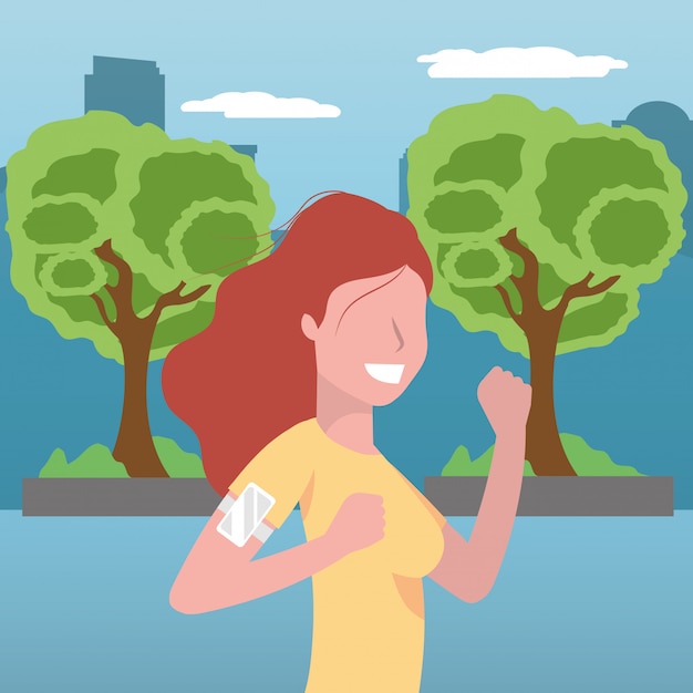 Vector woman running portrait