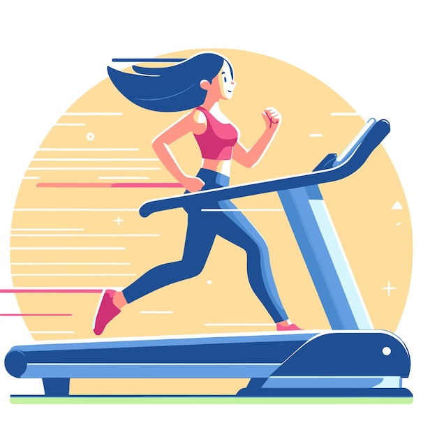 woman running on a treadmill in a flat design illustration