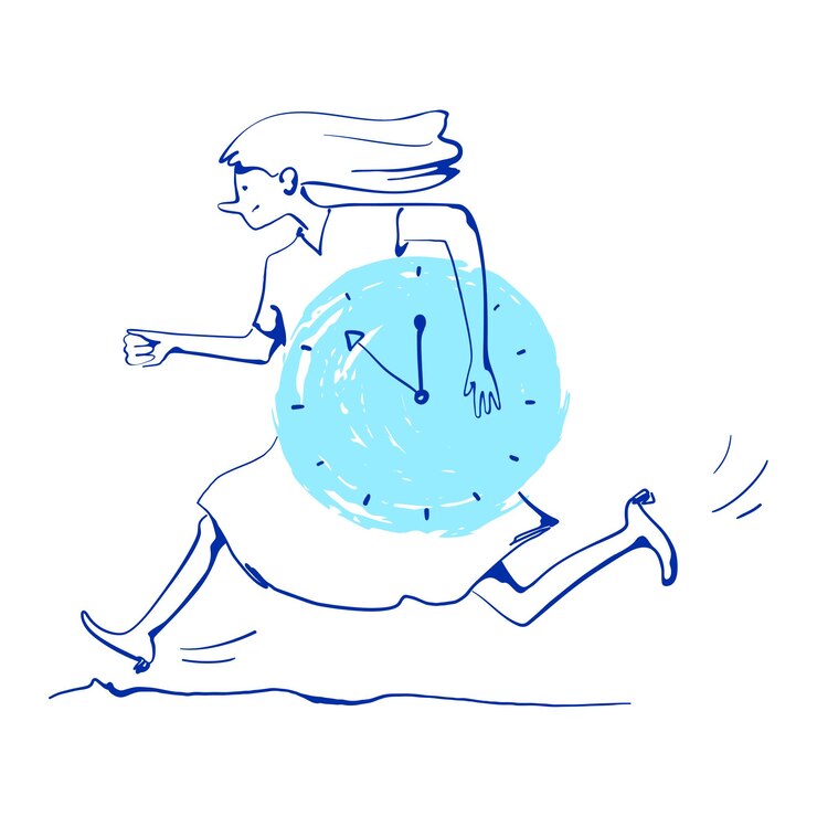 Vector woman running with clock