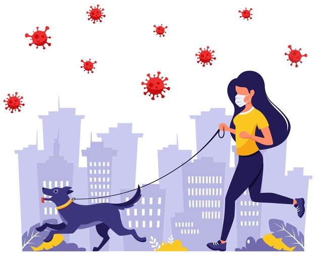 Woman running with dog during pandemic