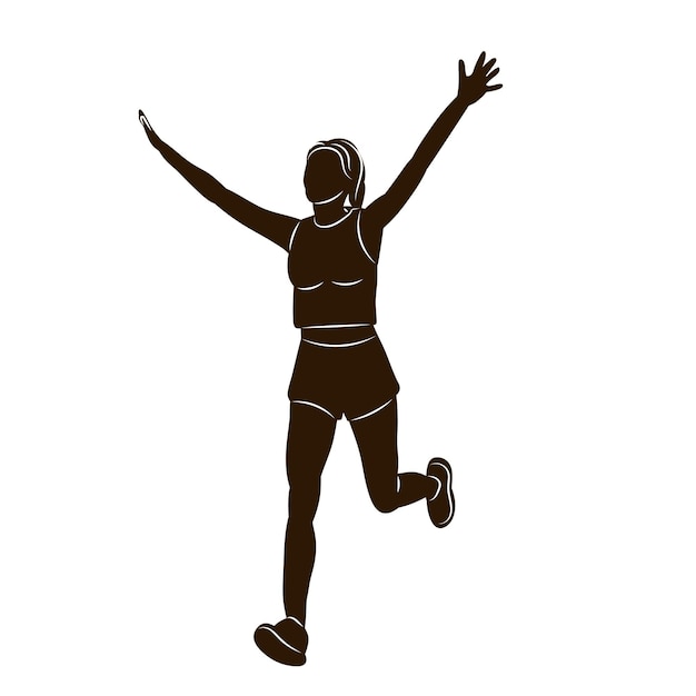 woman runs and rejoices in victory silhouette vector