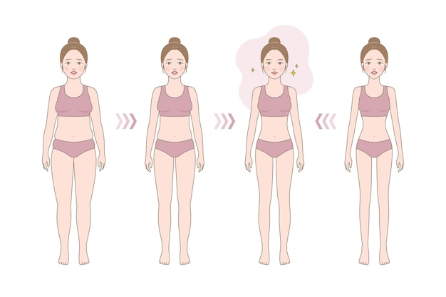 벡터 여성의 몸_어서 서 있는 한 여성의 체중 감소