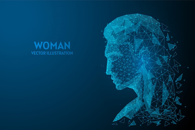 Woman's face close up. low poly wireframe illustration.