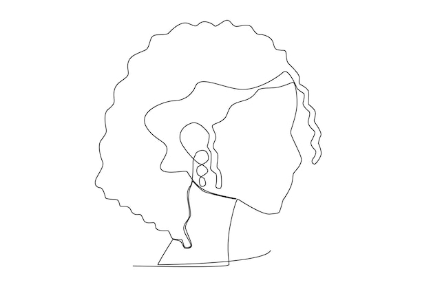 くせ毛の女性の顔 横顔 線画