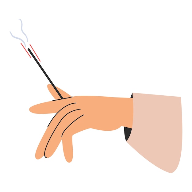 A woman's hand holds an incense stick Aromatherapy concept vector illustration