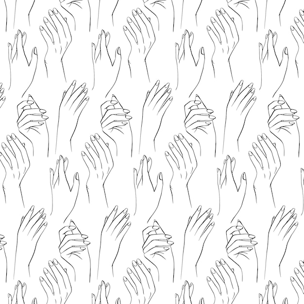 Vector woman's hand line art vector pattern. beauty manicure design.