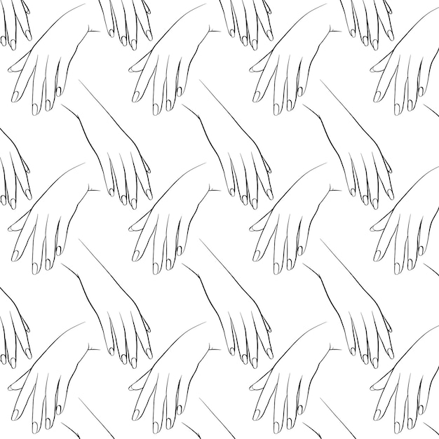 Woman's hand line art vector pattern. Beauty manicure design.