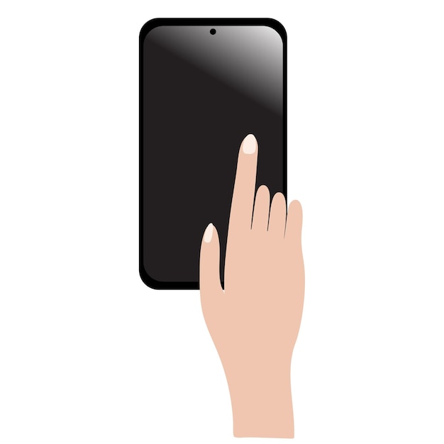 A woman's hand points to a blank smartphone screen where you can add a vector illustration Clipart
