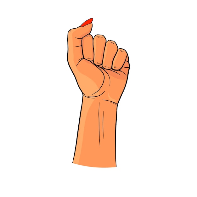 La mano della donna con il pugno alzato girl power femminism concept illustrazione vettoriale in stile realistico in colori rosa pastello goth design grafico patch adesivo