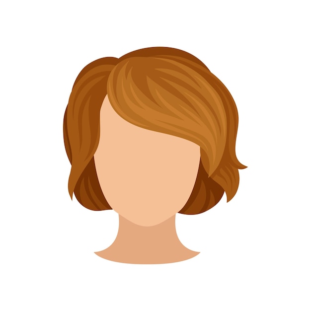 Woman s head with trendy hairstyle short brown hair fashionable female haircut with bang flat vector icon