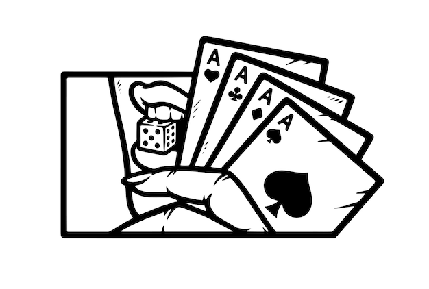 Woman's lip biting dice line illustration