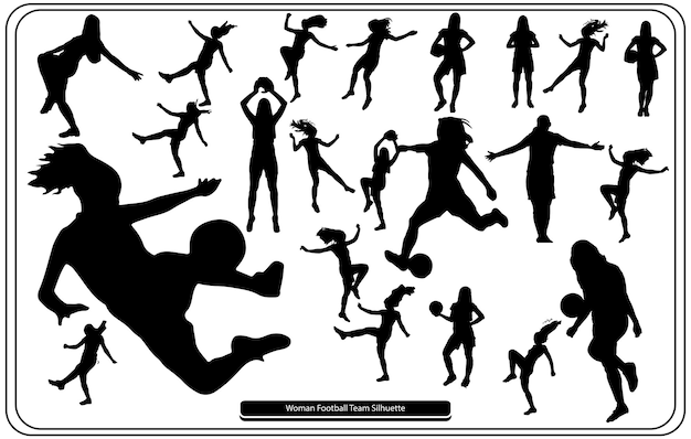 Calcio della donna, vista frontale sport silhouette, illustrazione vettoriale