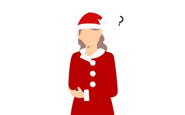 Vector woman in santa claus with folded arms thinking