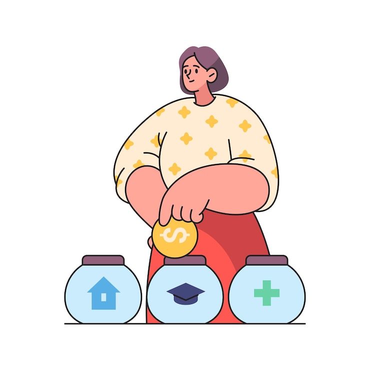 Vector woman saving money for education and house
