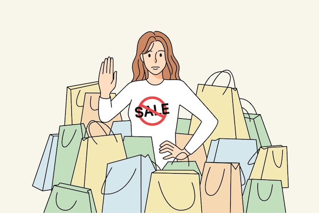 Woman say not to shopaholic and sales