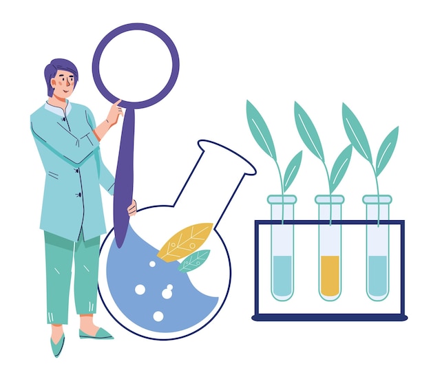 Woman scientist chemist or biologist with laboratory equipment