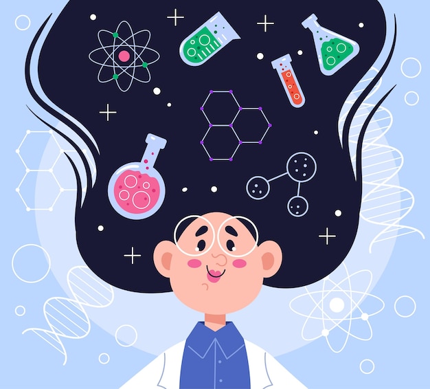 Woman scientist doctor character concept flat graphic design cartoon illustration